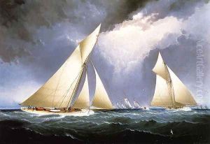 Mayflower Leading Puritan, America's Cup Trial Race, 1886 by James E. Buttersworth
