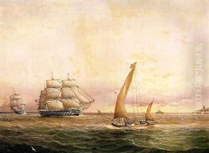 Two American Naval Vessels Entering Harbor by James E. Buttersworth