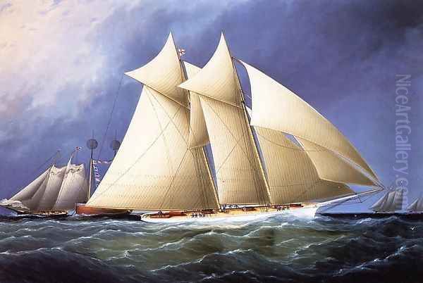 New York Yacht Club Schooner 'Columbia' Leading New York Yacht Club Schooner 'Dauntless' Rounding Sandy Hook Lightship in the Hurricane Cup Race - view 1