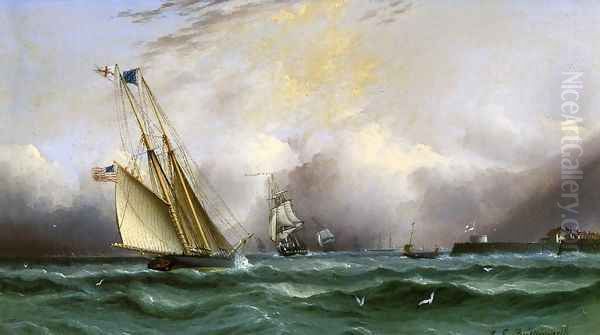 Schooner 'Columbia' off Portsmouth Harbor, England - view 1