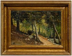 Woodland Landscape With Path Through Trees by Henry Hammond Ahl