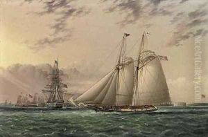 Mr. William Astor's schooner 'Ambassadress' in New York Harbor by James E. Buttersworth