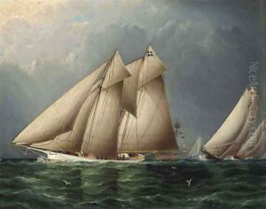 The Schooner Yacht Fenella Rounding Sandy Hook Lightship with Estelle Following by James E. Buttersworth