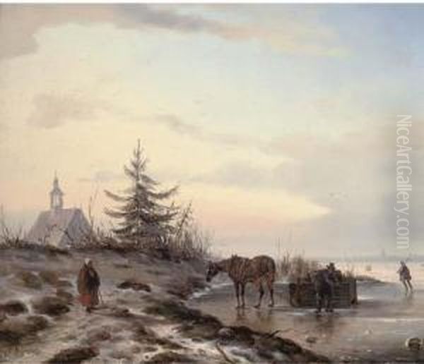 Securing A Barrel On The Ice - view 1