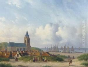 A View Of Scheveningen With The Beach by Carl Eduard Ahrendts