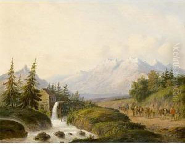 Travellers In A Mountainous Landscape - view 1