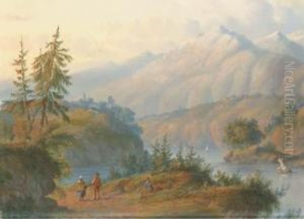 Figures In An Alpine Landscape - view 1