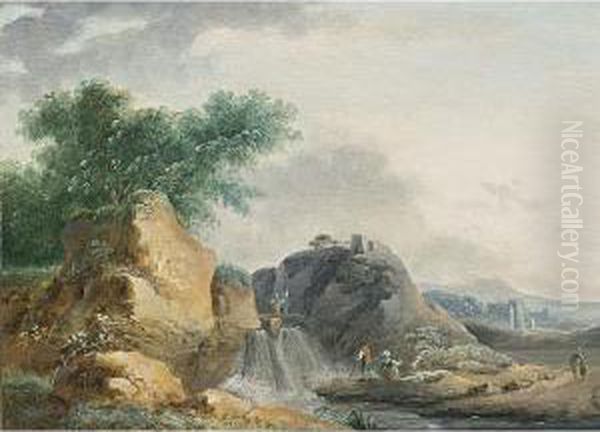 Rocky Landscape With A Waterfall - view 1