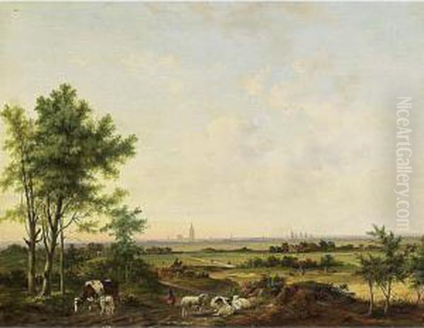 An Extensive Landscape With A Shepherd And His Flock - view 1