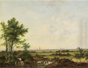 An Extensive Landscape With A Shepherd And His Flock by Carl Eduard Ahrendts