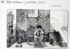 Karikatur - Frau In Gefangniszelle by Richard Aigner