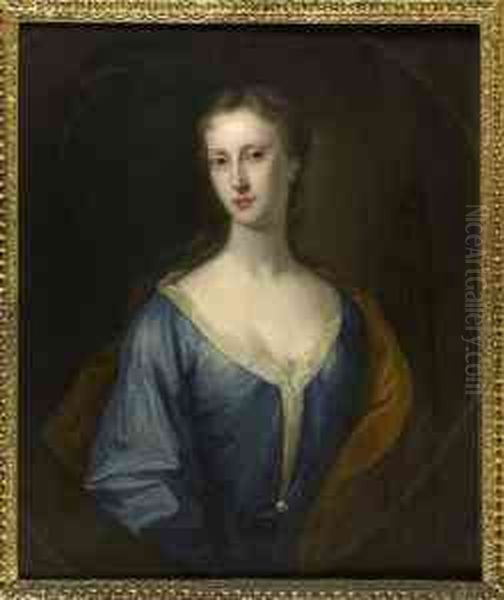 Half Length Portrait Of A Young Woman In A Blue Dress - view 1
