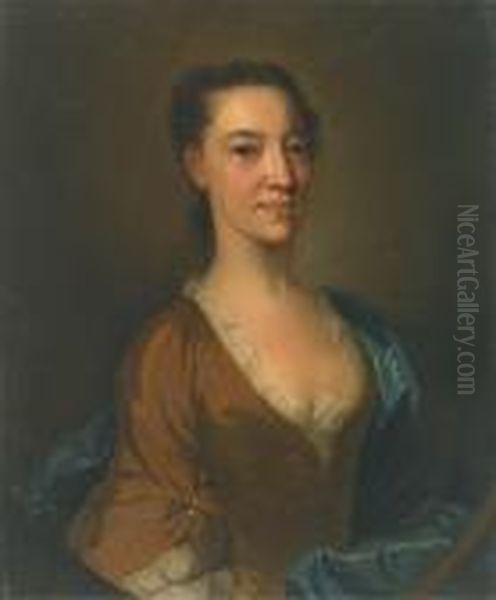 A Portrait Of Catherine Dacre, Half-length, Wearing A Brown Dress With A Blue Wrap - view 1