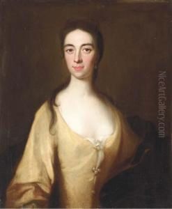 Portrait Of A Lady, Said To Be Mrs. David Bruce, Half-length, In Ayellow Dress by William Aikman