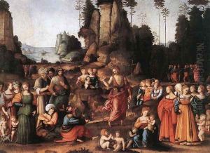 The Preaching Of Saint John The Baptist 1520 by Francesco Ubertini Bacchiacca II