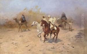 An Arab Caravan In The Desert by Thaddaus von Ajdukiewicz