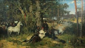 Oboz Powstancow W Lesie by Thaddaus von Ajdukiewicz