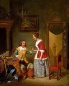 Interieur Mit Mann Und Frau. 1859. by Jacob Akkersdyk