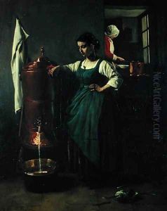 The Copper Drinking Fountain, 1861 by Francois Bonvin