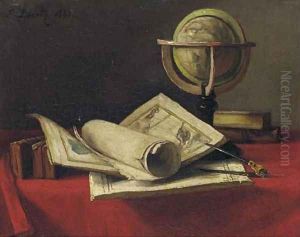 Nature morte avec un plan et un globe by Francois Bonvin
