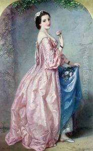 Lady holding Flowers in her Petticoat by Auguste Jules Bouvier, N.W.S.