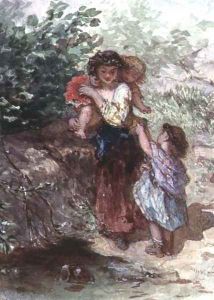 Girl standing with a Child on her Shoulders, another Child by her Side by Auguste Jules Bouvier, N.W.S.