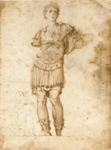 Une Statue D'un General Romain Debout A Cote D'un Esclave by Cherubino Alberti