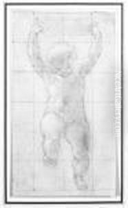 A Putto In Flight Raising A Tabula Above His Head by Cherubino Alberti