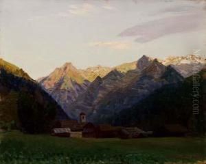 Veduta Di Paese Alpino by Oreste Albertini