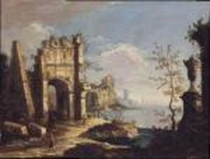 A) E B) Capriccio Con Rovine Di Edifici Classici In Riva by Francesco Albotto