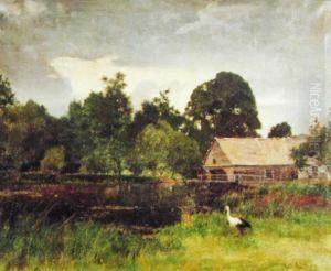 Pejzaz Z Mlynem I Bocianem by Kazimierz Alchimowicz