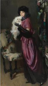 Elegant Woman With Her Dog by Ambrogio Antonio Alciati