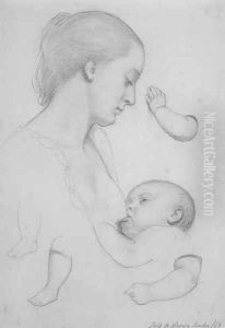 The Young Mother: sheet of studies by Ford Madox Brown