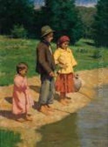 Ragazzi A Pesca Sul Fiume by Janos Laszlo Aldor