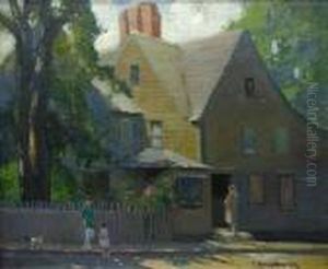 Figures And Terrier Outside
Midwestern Home by George Ames Aldrich