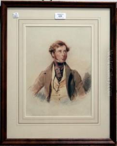 Half Length Portrait Of A Gentleman Wearing A Purple Cravat by George Ames Aldrich