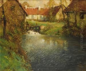 Cottages Along A River In Normandy by George Ames Aldrich