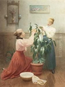 Cleaning The Rubber Plant by George Ames Aldrich