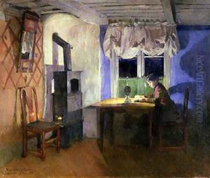 By Lamplight 1890 by Harriet Backer
