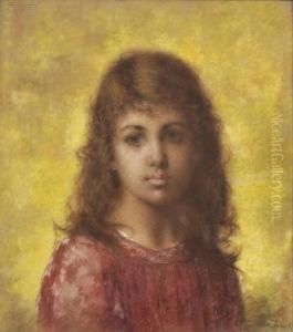 Portrait Of A Young Girl In Red / A Krasnodar Type by Alexei Alexeivich Harlamoff