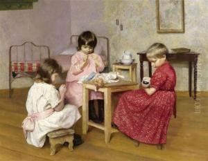 Three Girls Playing by Alexei Alexeivich Harlamoff