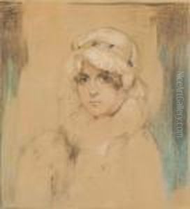 Portrait Of A Young Woman With A Fur Collar by Alexei Alexeivich Harlamoff