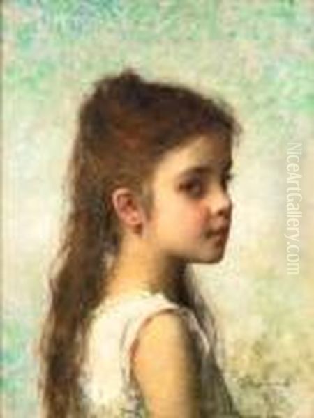 Young Girl Before A Blue Background - view 1