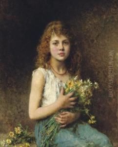 Girl With Spring Flowers by Alexei Alexeivich Harlamoff