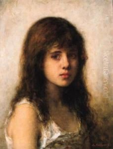 Portrait Of A Young Girl by Alexei Alexeivich Harlamoff