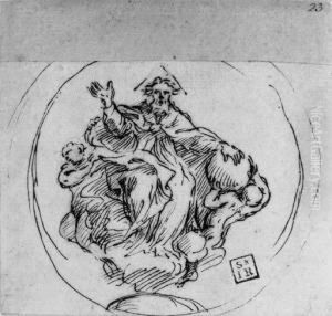 God The Father On A Cloud With Two Putti: Design For A Medal