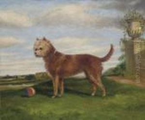A Terrier With A Ball In An Extensive Landscape by Henry Jr Alken