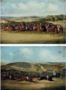 The Start And Finish Of The Epsom Derby 1858 by Henry Jr Alken