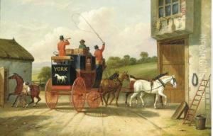 The York And Doncaster Coach Halting At An Inn by Henry Jr Alken