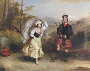 A Piper And His Lassie In A Landscape by Sir William Allan